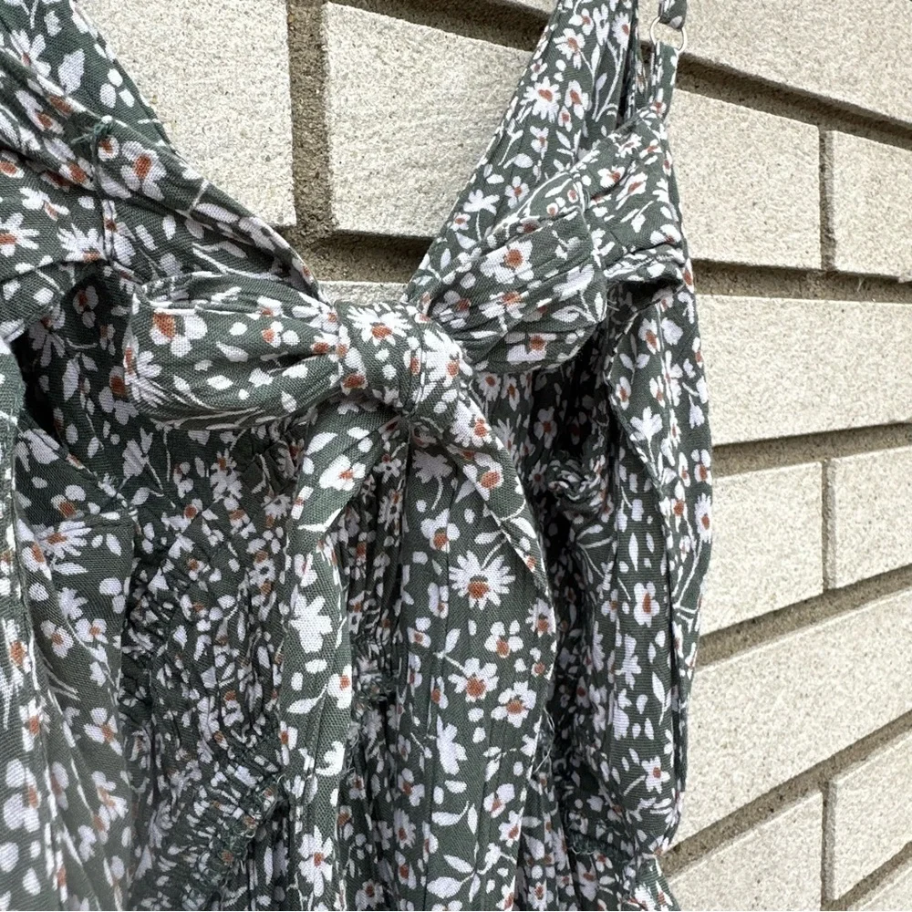 Angie Green Floral Tie Back High Low Boho Cottagecore Mini Dress L Prairie - Picture 6 of 11